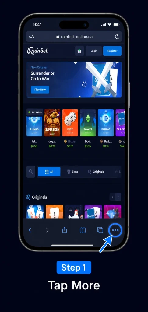 Rainbet App Installation Step 1